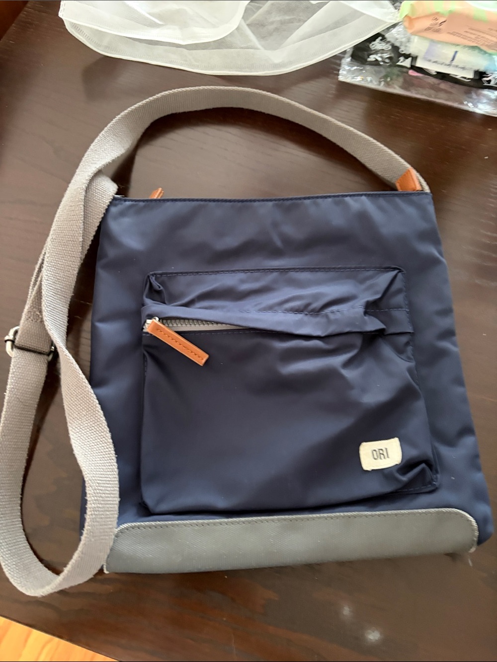 Navy Crossbody Bag with Gray Trim